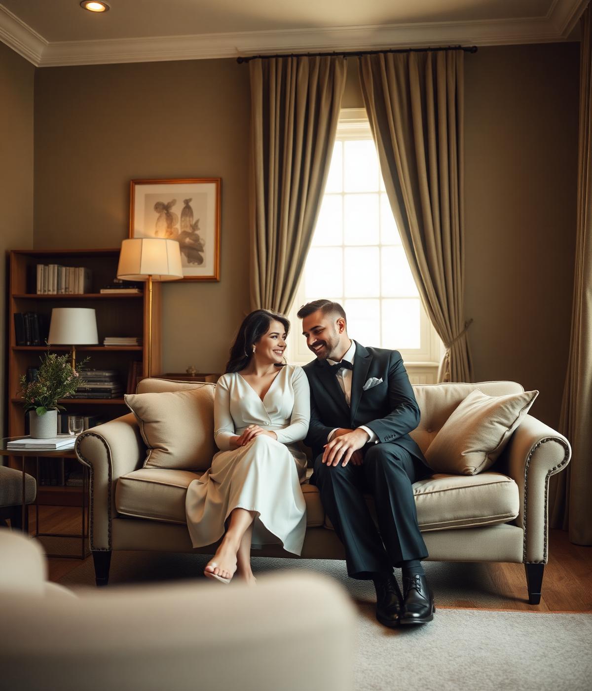 Elegant couple in a warm, intimate therapy setting